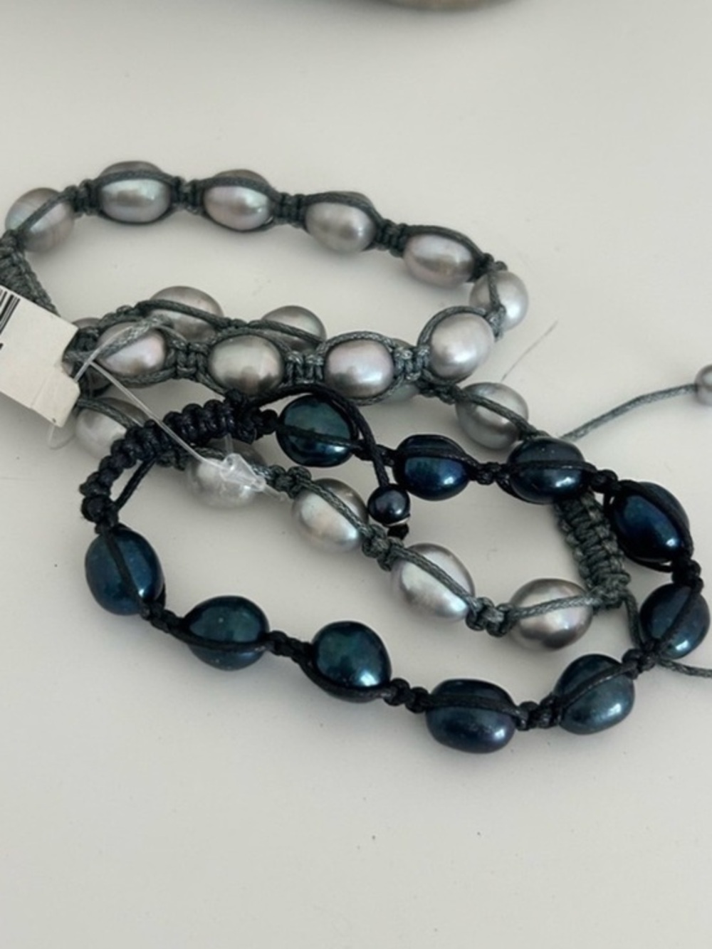 Rarities Carol Brodie SET of 3 FRESH WATER PEARL Makrame Bracelet